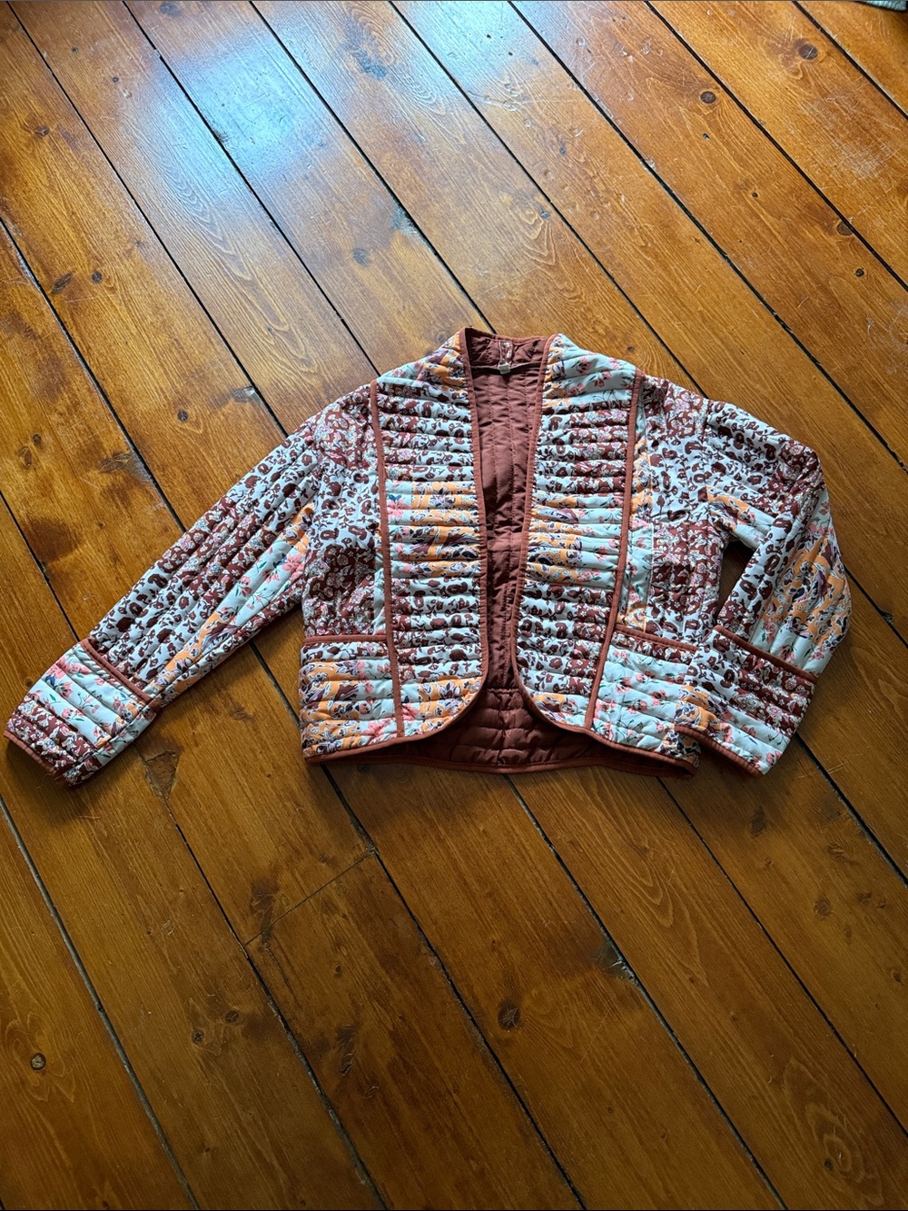 Floral Quilted Jacket in Rust & Light Blue